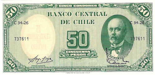 Chile P-126b 5 Centimos on 50 Pesos
