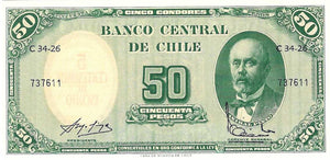 Chile P-126b 5 Centimos on 50 Pesos