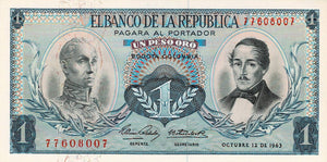 Colombia P-404b 1 Peso Oro 12.10.1963