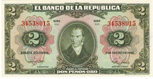 Colombia P-390d 2 Pesos Oro 01.01.1955