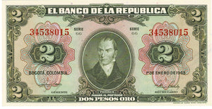 Colombia P-390d 2 Pesos Oro 01.01.1955