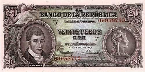 Colombia P-401a 20 Pesos 01.01.1953