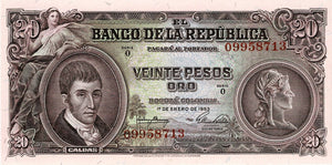 Colombia P-401a 20 Pesos 01.01.1953