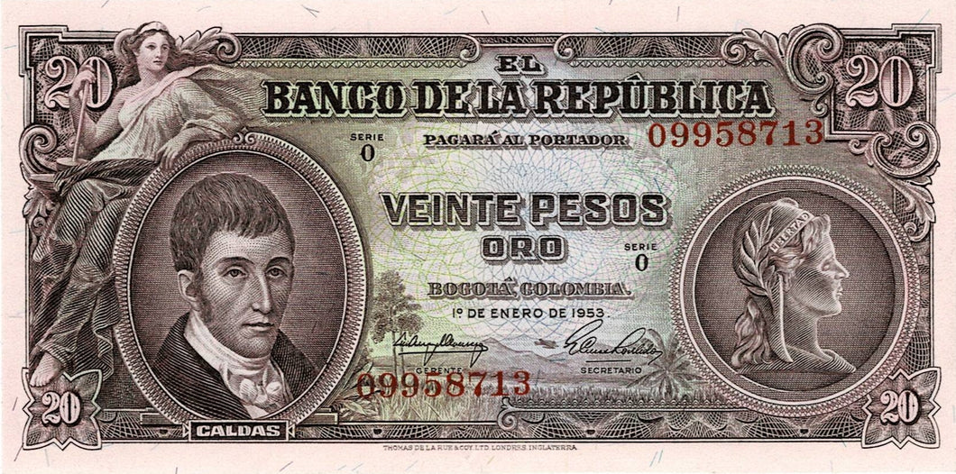 Colombia P-401a 20 Pesos 01.01.1953