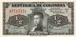 Colombia P-345a 1/2 Pesos Oro 16.01.1948