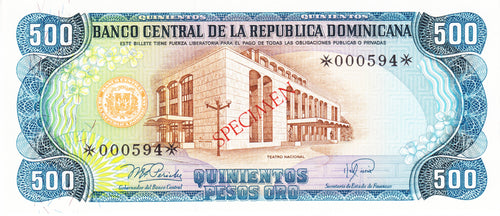 Dominican Republic P-123as 500 Pesos Orp 1978