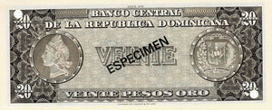 Dominican Republic / P-111s2 / 20 Pesos Oro /1976 / SPECIMEN