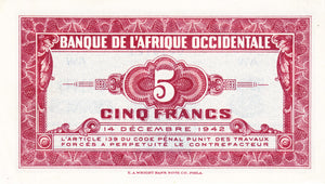 French West Africa / P-28b / 5 Francs / 14.12.1942
