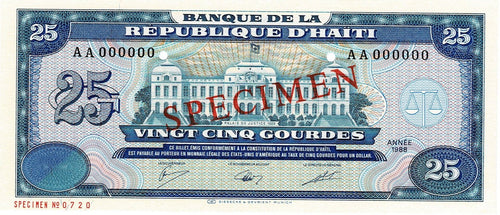 Haiti P-248s 25 Gourdes 1988