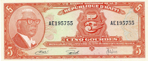 Haiti P-202a 5 Gourdes L 1919