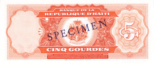 Haiti / P-241s / 5 Gourdes / L. 1979 (1985) / SPECIMEN