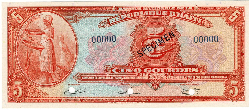 Haiti P-187s 5 Gourdes L 1919