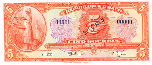 Haiti / P-172s / 5 Gourdes / L 1919 / SPECIMEN