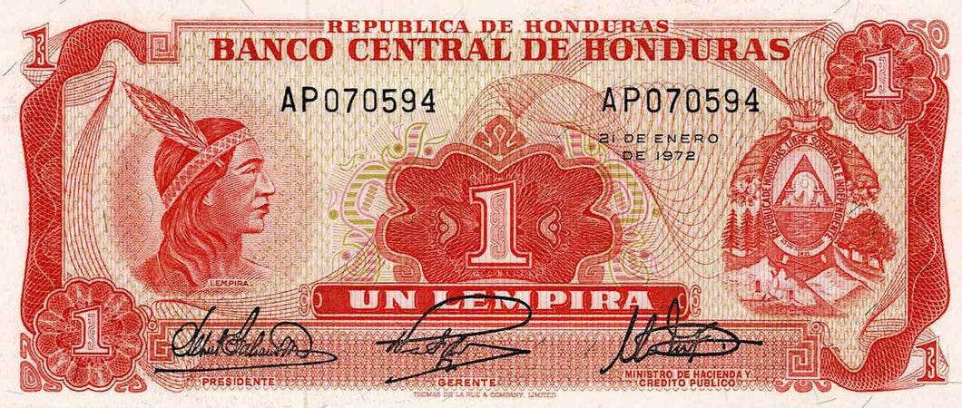 Honduras P-55b 1 Lempira 21.01.1972