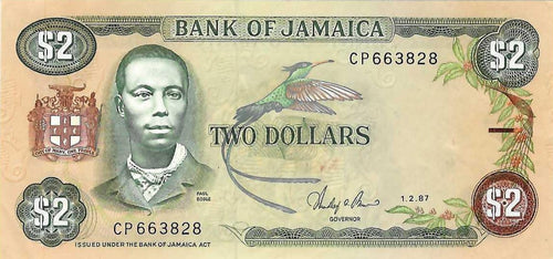 Jamaica P-69b 2 Dollars 01.02.1987