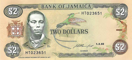 Jamaica P-69e 2 Dollars 01.02.1993