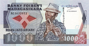 Madagascar P-72 1000 Francs = 200 Ariary ND (1988-93)