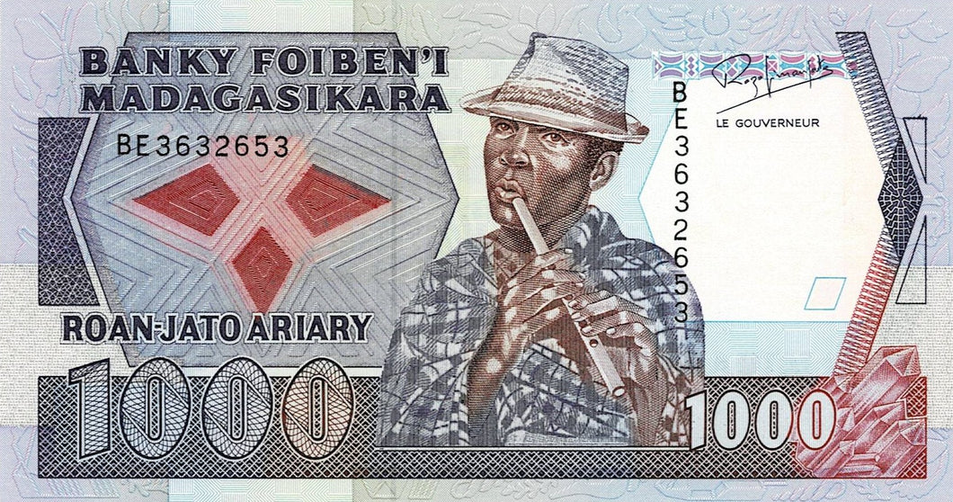 Madagascar P-72 1000 Francs = 200 Ariary ND (1988-93)