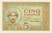 Madagascar P-35 5 Francs ND (1937)