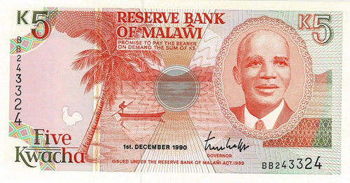 Malawi P-24a 5 Kwacha 01.12.1990