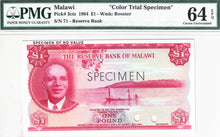 Malawi P-3cts 1 Pound L1964 SPECIMEN