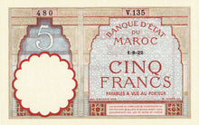 Morocco P-23Aa 5 Francs 01.08.1922