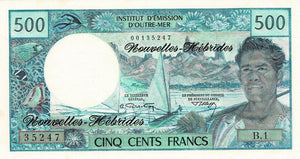 New Hebrides P-19a 500 Francs ND (1970)