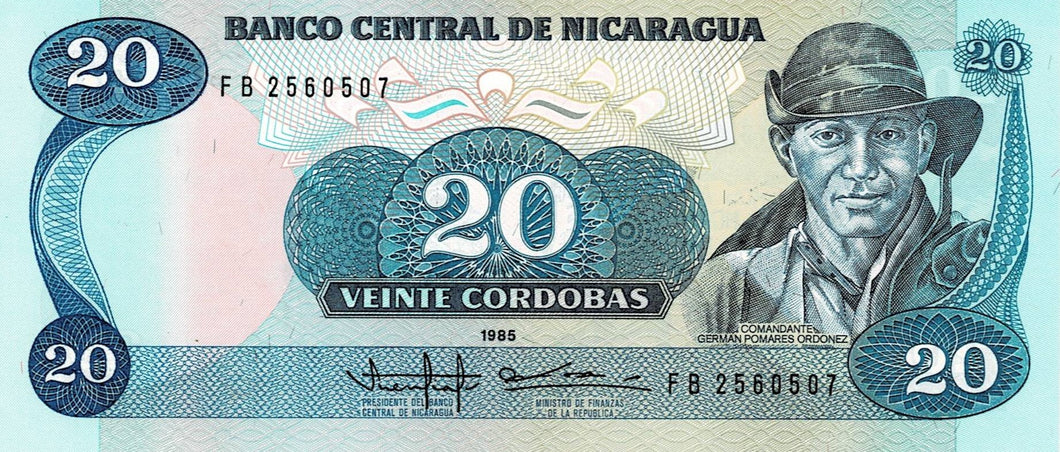 Nicaragua P152 20 Cordobas 1985 (1988)