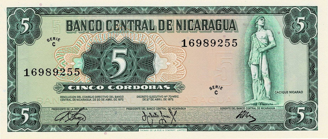 Nicaragua P-122 5 Cordobas D 1972