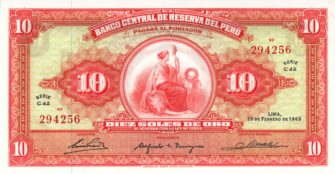 Peru P-88 10  Soles de Oro 26.2.1965