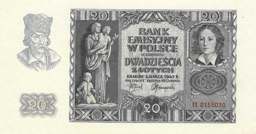 Poland P-95 20 Zlotych 01.03.1940