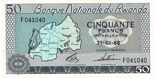 Rwanda P-7a 50 Francs 31.01.1966