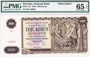 Slovakia / P-13s / 1000 Korun / 25.11.1940 / SPECIMEN