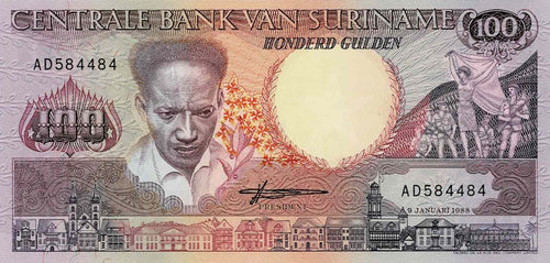 Suriname P-133b 100 Gulden 09.01.1988