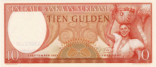 Suriame P-121b 10 Gulden 01.09.1963