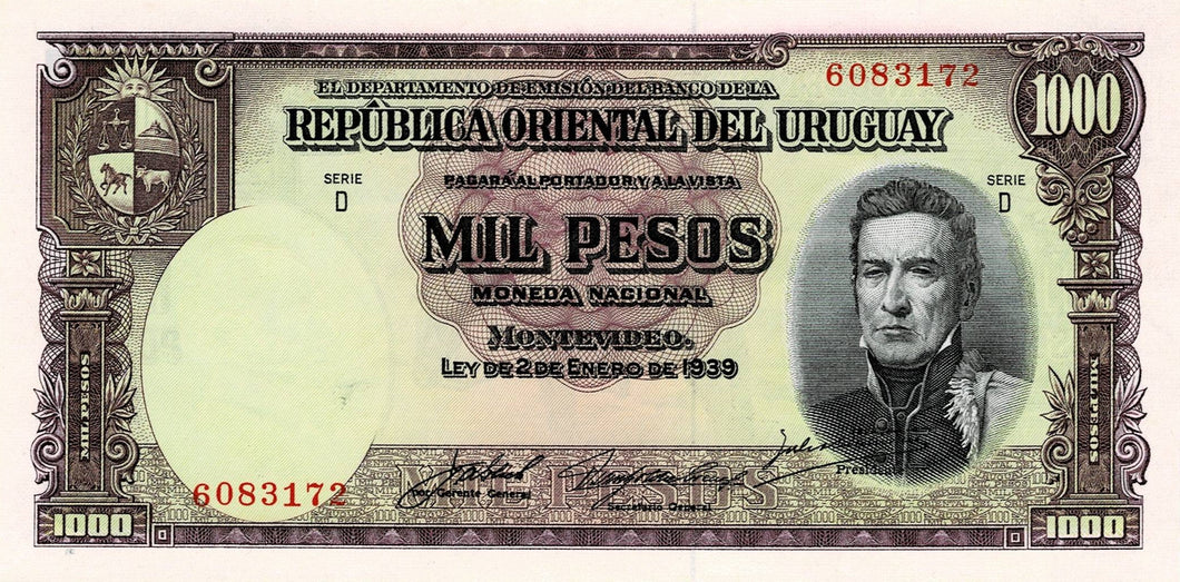Uruguay P-41c 1000 Pesos L 1939
