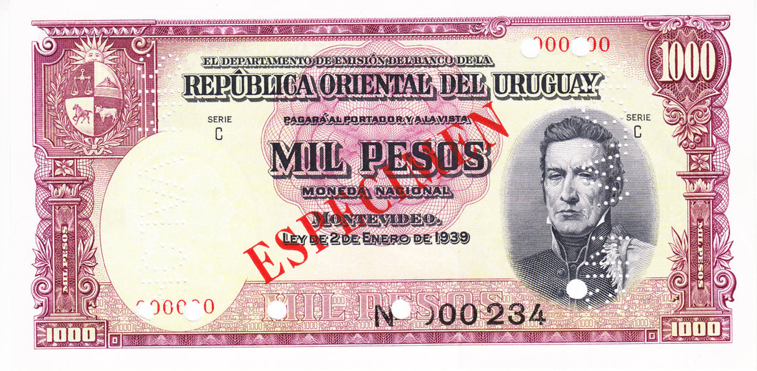 Uruguay P-41s 1000 Pesos L 1939