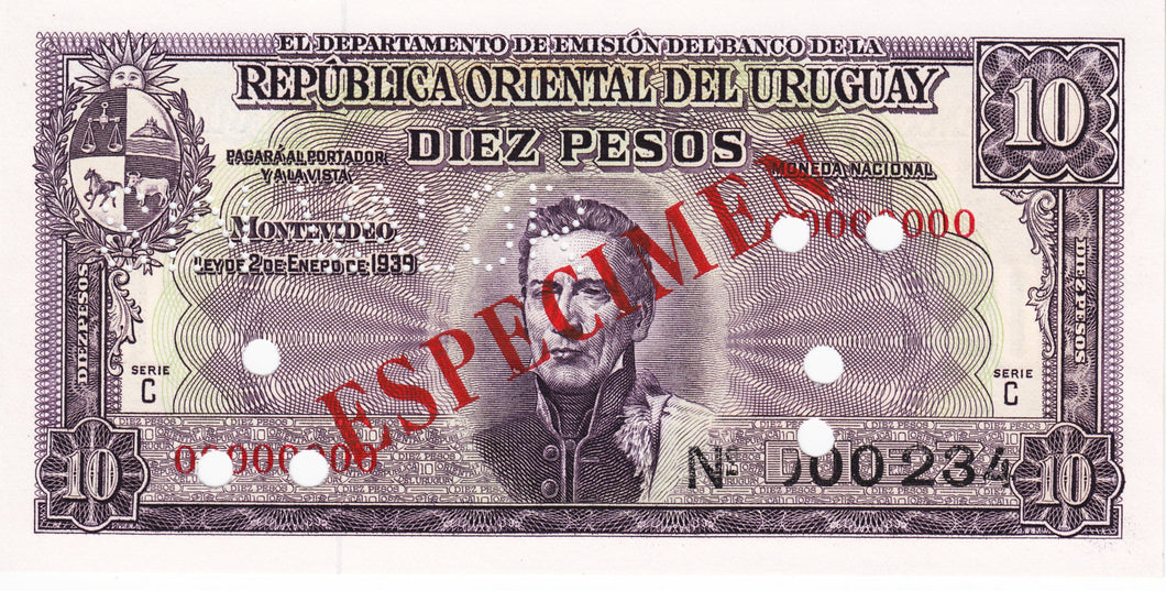 Uruguay / P-037cs / 10 Pesos / L 1939 / SPECIMEN