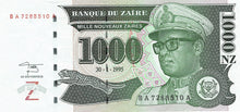 Zaires P-67 1000 Nouveaux Zaires 30.01.1995