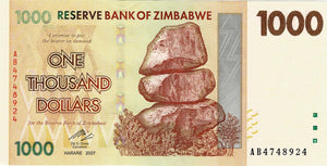 Zimbabwe P-71 1000 Dollars 2007 (2008)