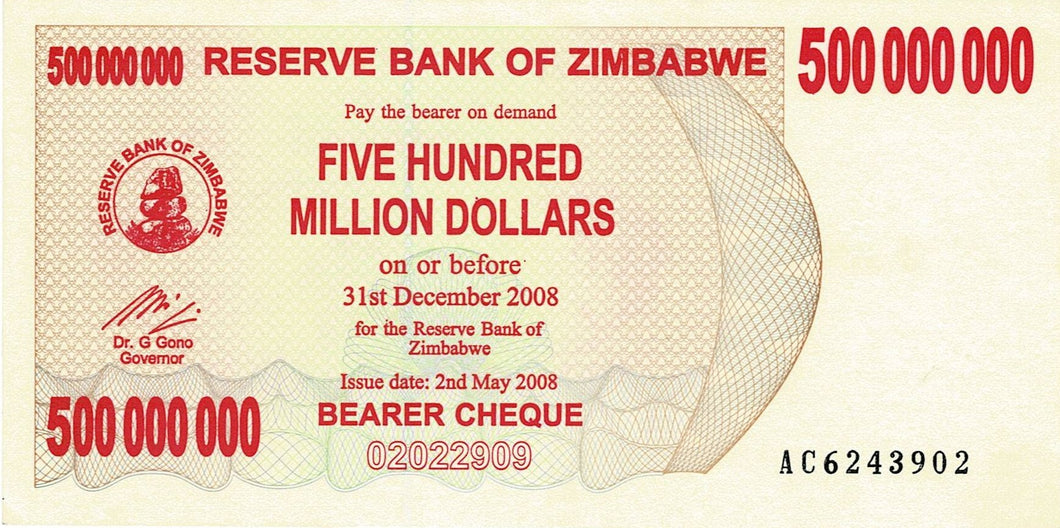 Zimbabwe P-60 500 Million Dollars 02.05.2008
