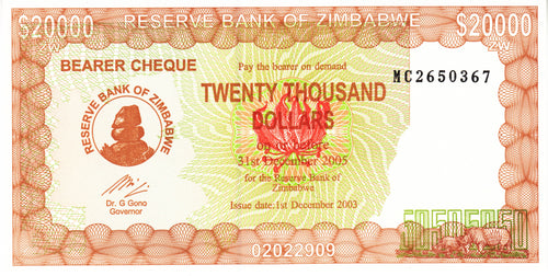 Zimbabwe P-23f 20'000 Dollars 31.12.2005