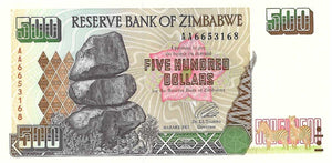 Zimbabwe P-11a 500 Dollars 2001